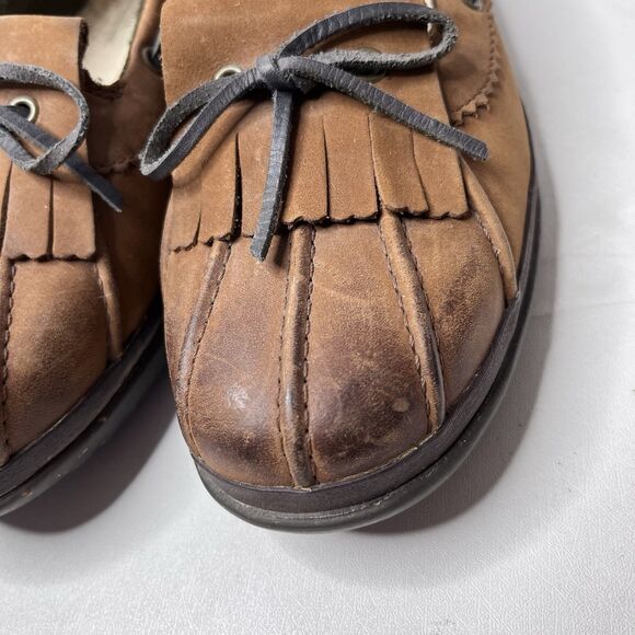 UGG Haylie Brown Wool Lined  Leather Boat Duck Shoes Women’s Size 8 - Picture 5 of 10